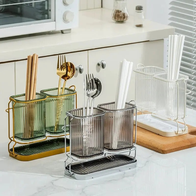 Wall-Mounted Kitchen Utensil Drying Rack and Cutlery Holder with Removable Water Tray, 3 Styles