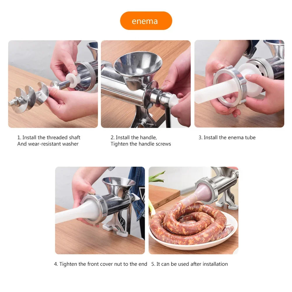 Manual Meat Grinder, Hand Crank Mincer and Sausage Stuffer with Table Clamp