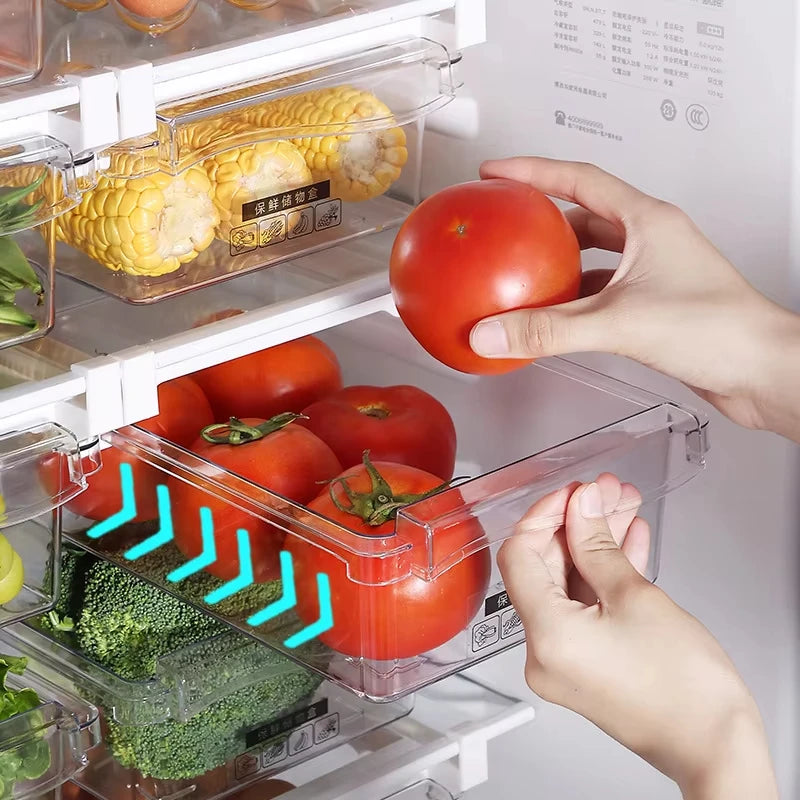 New Refrigerator Drawer Style Food Storage Box, Fruit Packaging Machine, Shelf Support, Sliding Plastic Cooking Container