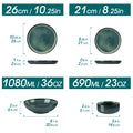 24 Piece Green Reactive Glaze Stoneware Dinner Set, Plates and Bowls for 6