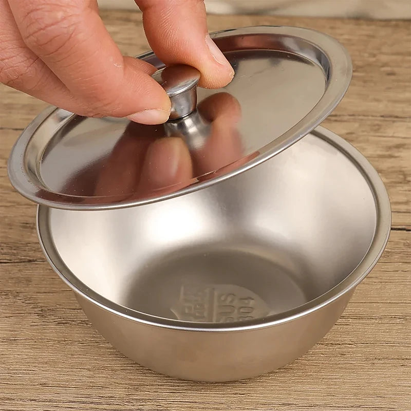 Stainless Steel Steamed Egg Bowl Ramen Rice Fruit Salad Stew Bowls with Lids Soup Cup Food Container Kitchen Tableware Supplies