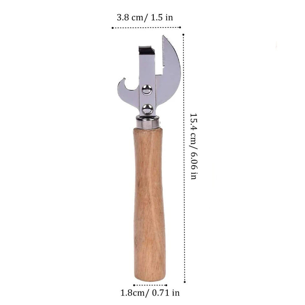 Stainless Steel Can and Bottle Opener with Wooden Handle