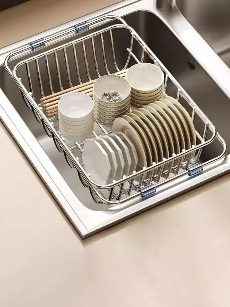 Telescopic Stainless Steel Dish Drying Rack for Over the Sink