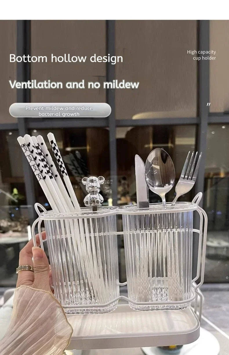 Wall-Mounted Kitchen Utensil Drying Rack and Cutlery Holder with Removable Water Tray, 3 Styles
