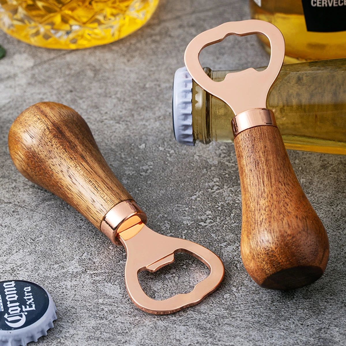 Acacia Wood Handle Bottle Opener, Stainless Steel