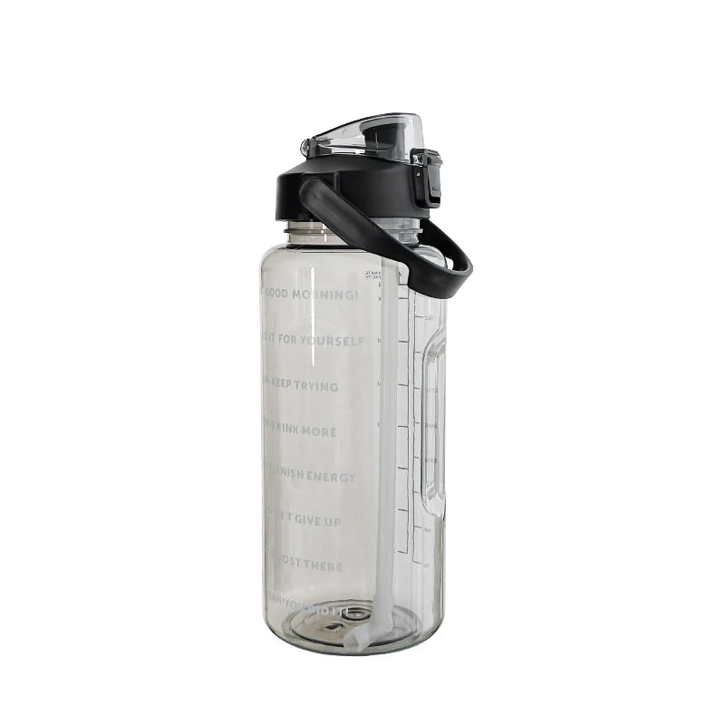 2 L Plastic Water Bottle with Straw and Time Markers, Sports Bottle, 5 Colours