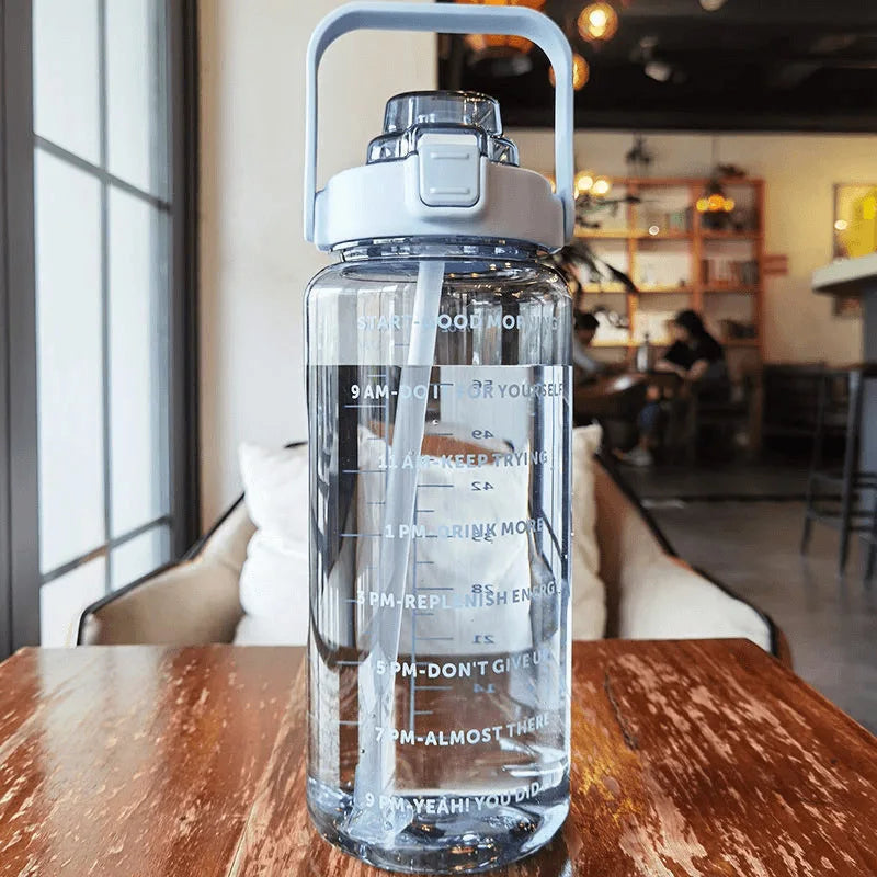 2 L Plastic Water Bottle with Straw and Time Markers, Sports Bottle, 5 Colours