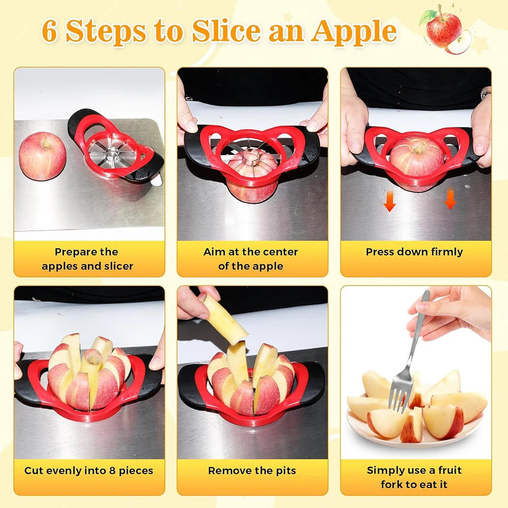 Stainless Steel Apple Slicer and Corer, 8 Blade Fruit Cutter with Handle