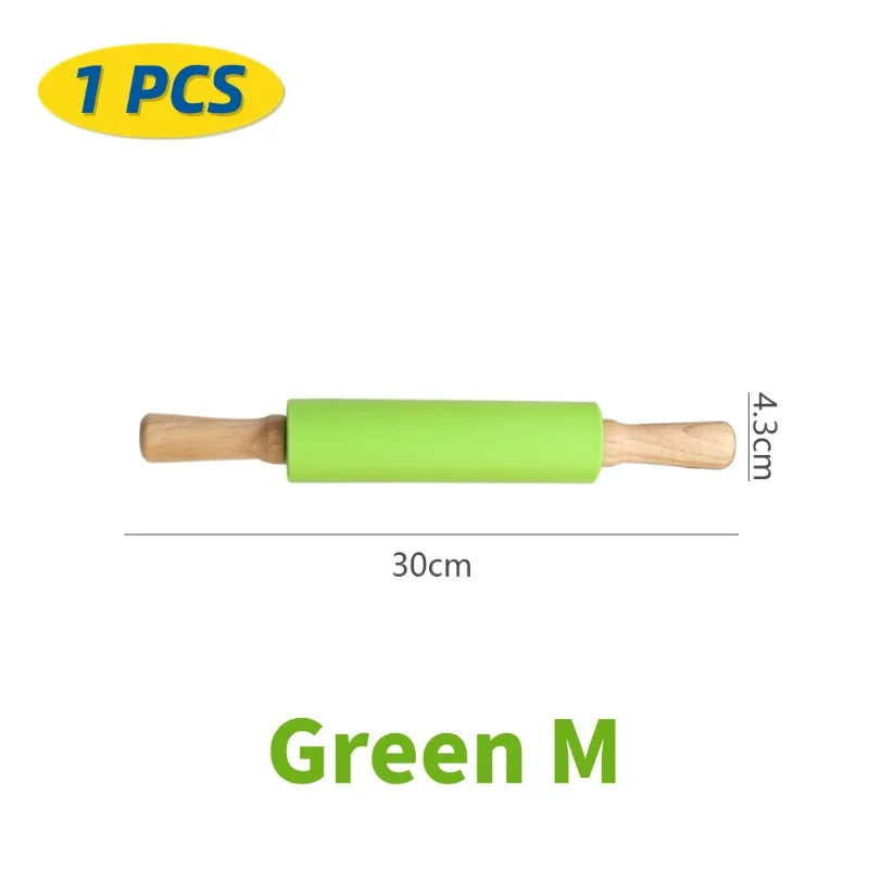 Silicone Rolling Pin with Wooden Handle, Non-Stick, 1 or 4 Pack