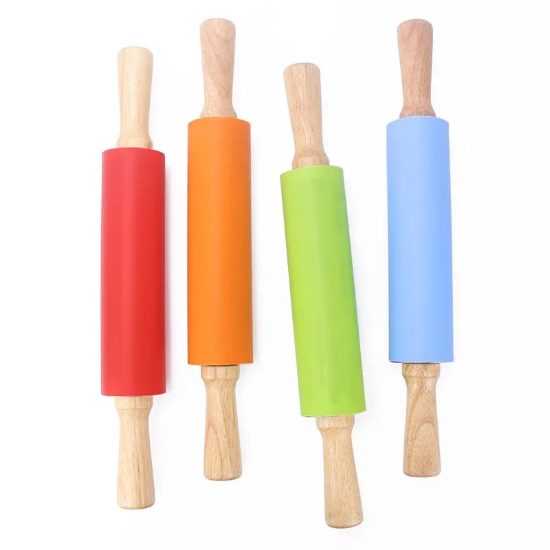 Silicone Rolling Pin with Wooden Handle, Non-Stick, 1 or 4 Pack