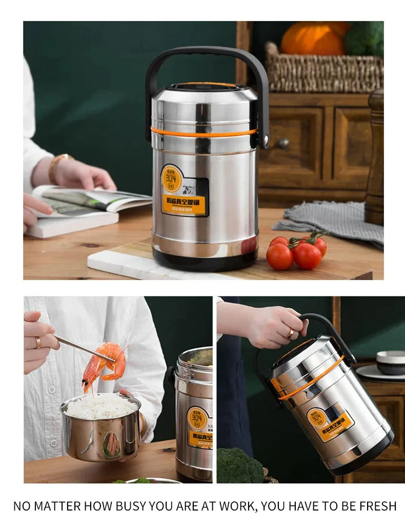Stainless Steel Insulated Lunch Box, 3 Tier Bento Food Carrier, 1.5 L, 2 L or 2.5 L