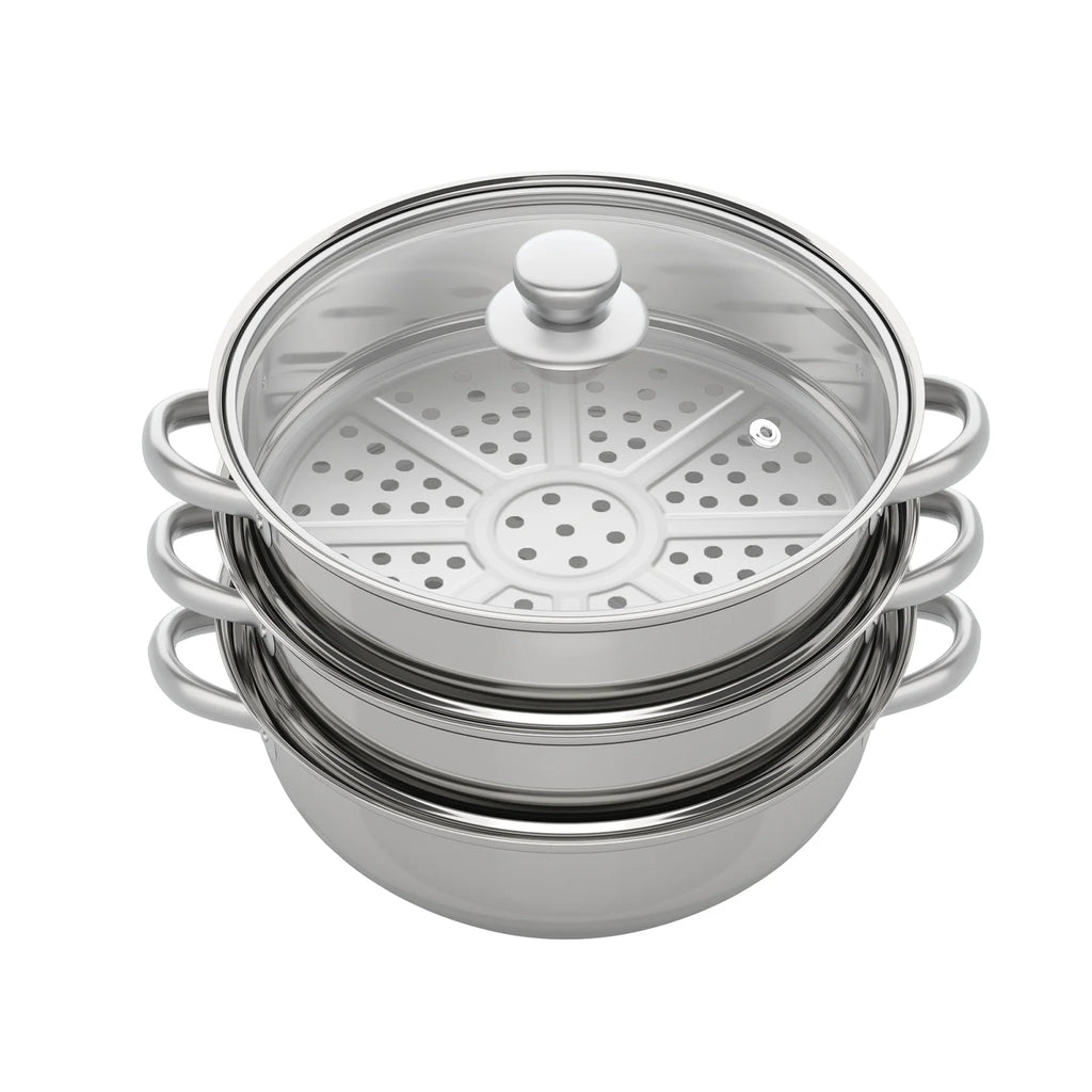 11 Inch 3-Tier Stainless Steel Food Steamer Pot with Lid