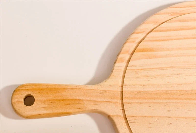 6 to 13inch Wooden Round Pizza board with Hand Pizza Baking Tray Stone Cutting Board Platter Pizza Stone Cake Bakeware