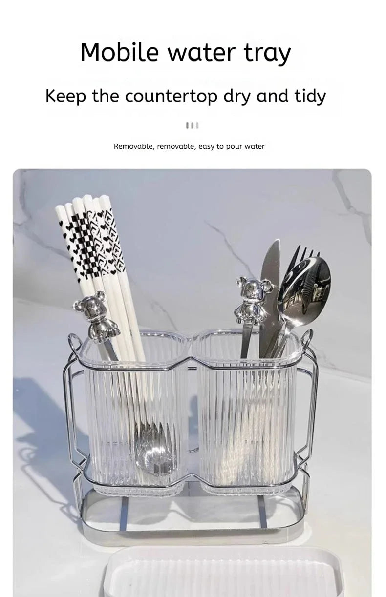 Wall-Mounted Kitchen Utensil Drying Rack and Cutlery Holder with Removable Water Tray, 3 Styles