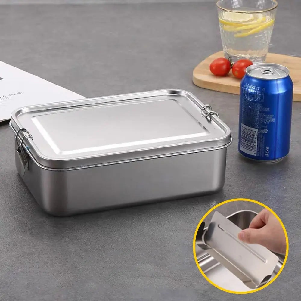 Stainless Steel Square Bento Box with Lid, Leak-Proof Lunch Container, 550 to 2400 ml