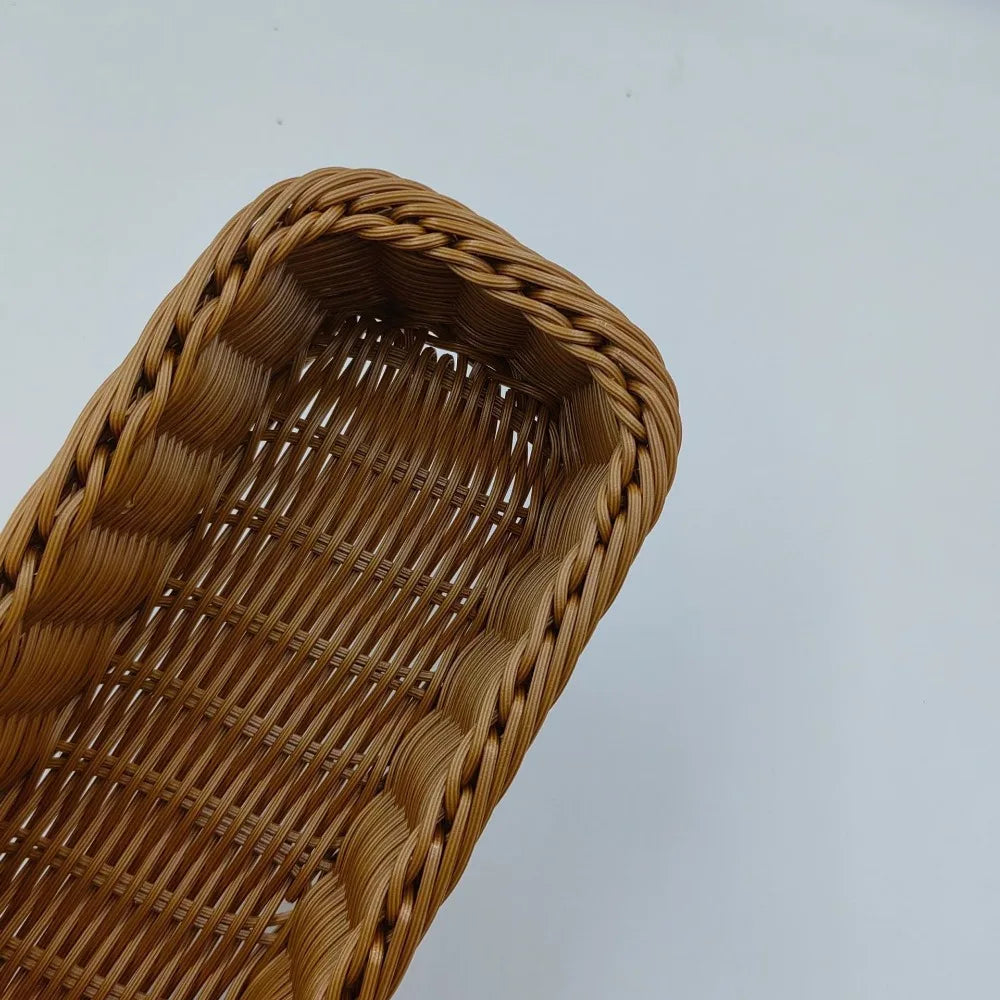Faux Rattan Plastic Storage Basket Tray, Bread and Fruit Serving Basket, 3 Sizes