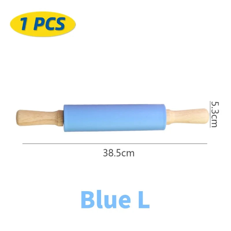 Silicone Rolling Pin with Wooden Handle, Non-Stick, 1 or 4 Pack