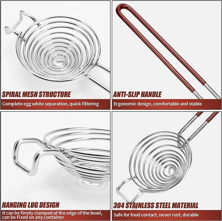 Stainless Steel Egg Separator with Long Handle, Egg Yolk and White Divider