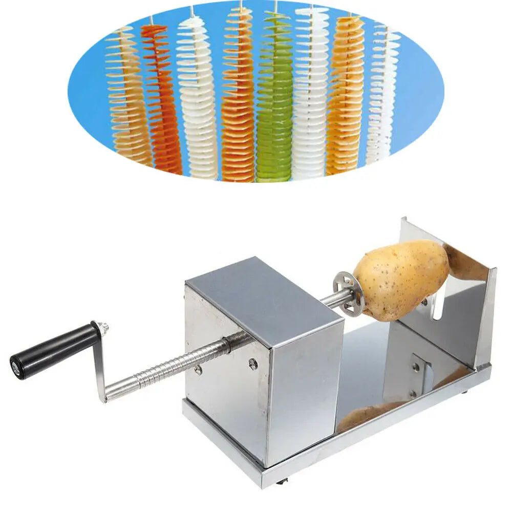 Stainless Steel Hand-Cranked Spiral Potato Cutter, Chip Maker and Apple Slicer
