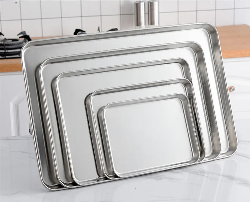 Stainless Steel Rectangle Food Storage Trays Sausage Noodles Fruit Dish Pastry Baking Plates for Restaurant Hotel Kitchen