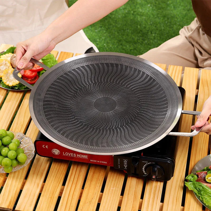 Stainless Steel BBQ Grill Pan for Camping & Home, Compatible with Induction, Gas