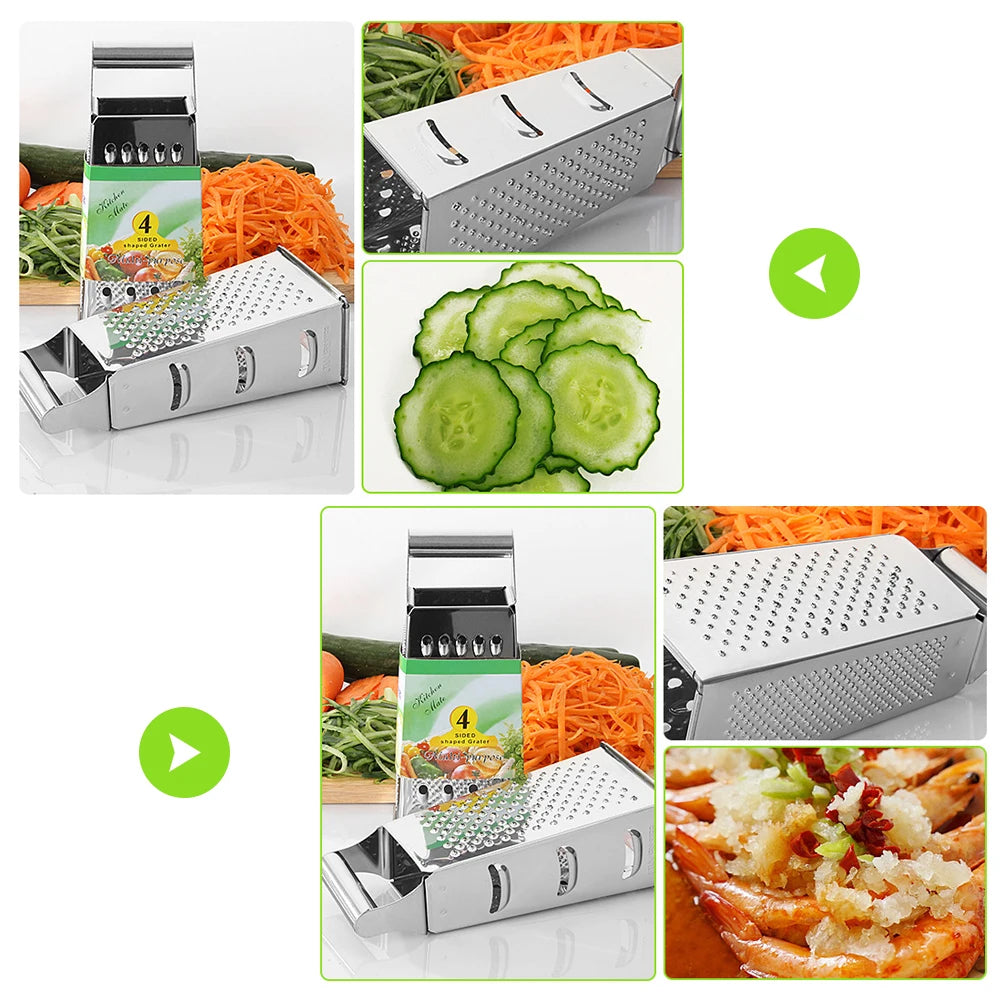 Stainless Steel 4 Sided Box Grater, Cheese and Vegetable Slicer, 6, 8 or 9 Inch