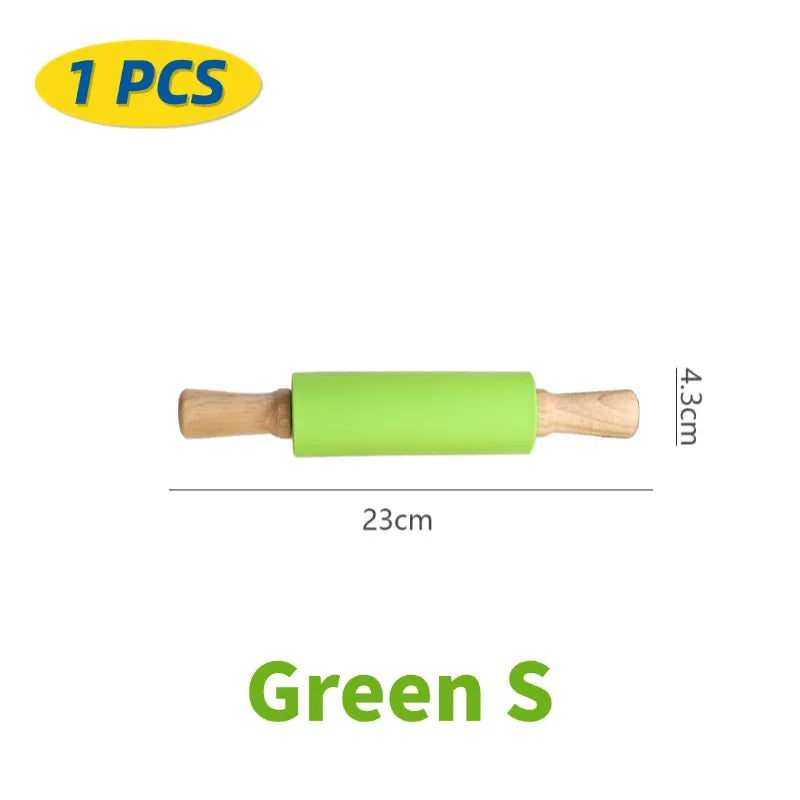 Silicone Rolling Pin with Wooden Handle, Non-Stick, 1 or 4 Pack