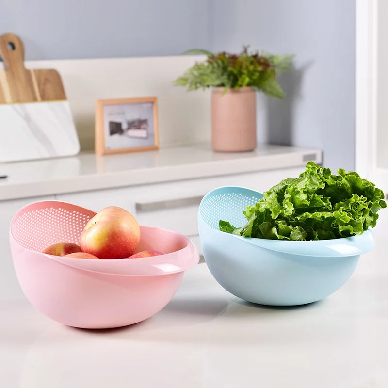 Plastic Rice Sieve Colander with Handles, Kitchen Drain Basket, 4 Colours