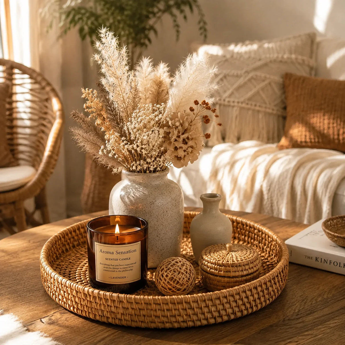 Hand-Woven Rattan Round Tray Basket, Bread and Fruit Basket, 22, 24 or 28 cm