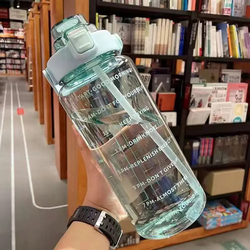 2 L Plastic Water Bottle with Straw and Time Markers, Sports Bottle, 5 Colours