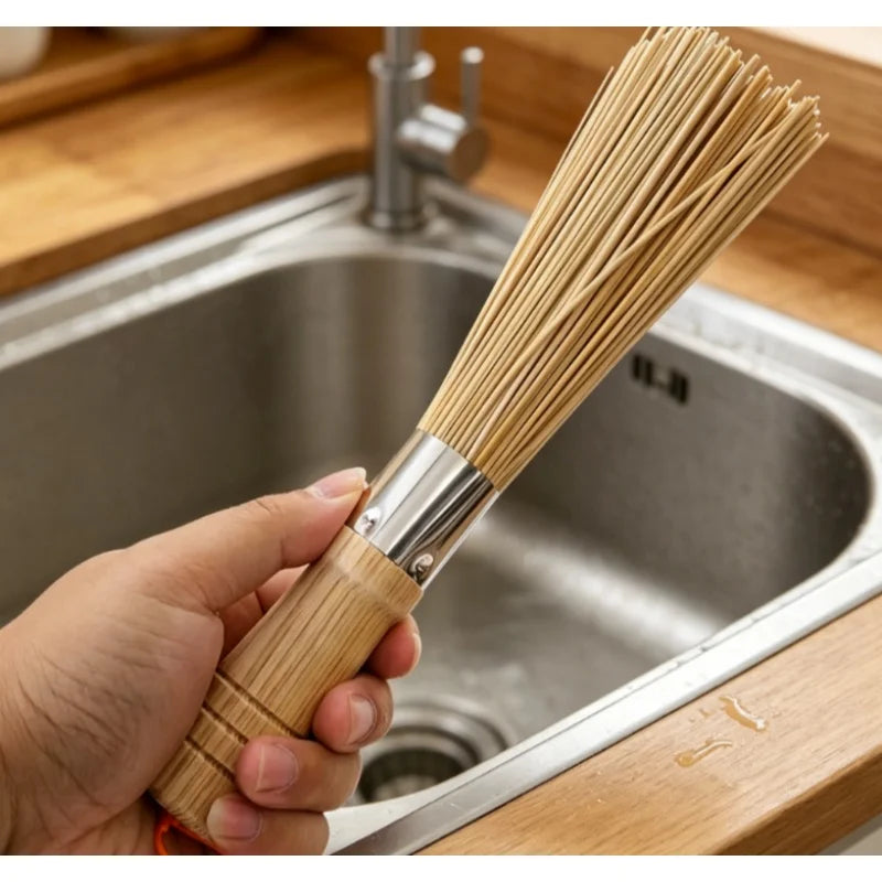 1Pc Bamboo Dish Brush Oil-Resistant, Stain-Removing Pot Scrubber Handcrafted Wooden Handle Kitchen Cleaning