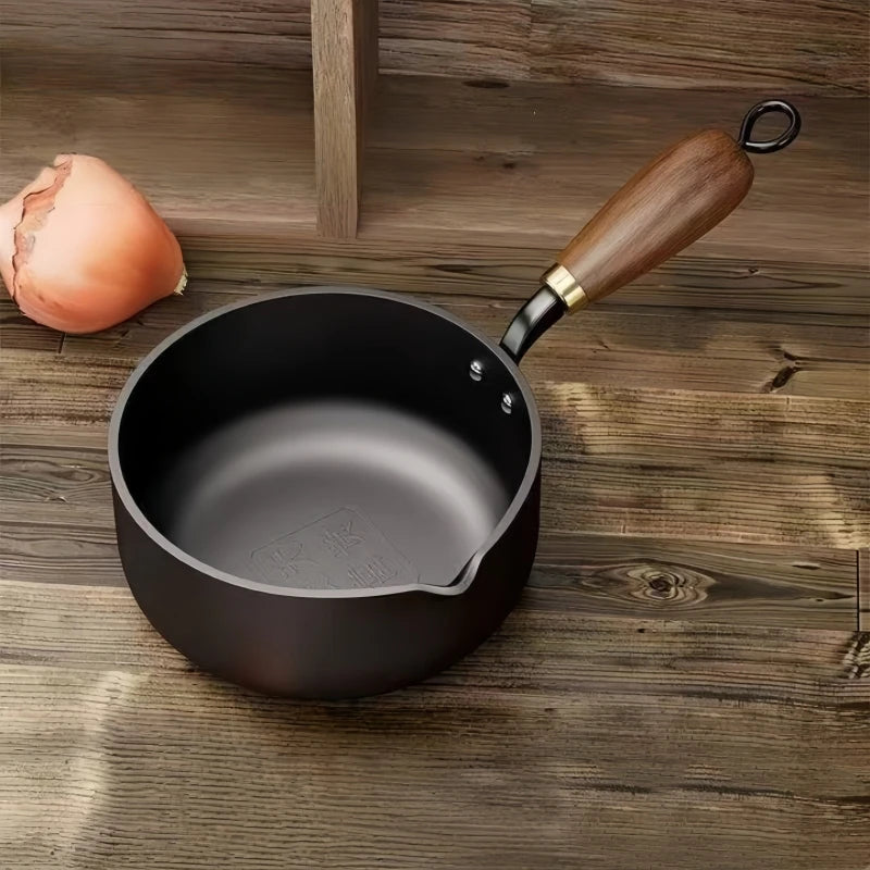 Wooden Handle Milk and Soup Pot, Induction Compatible, With or Without Lid