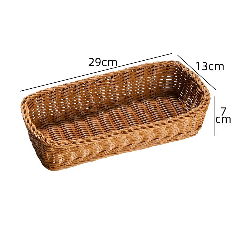 Faux Rattan Plastic Storage Basket Tray, Bread and Fruit Serving Basket, 3 Sizes
