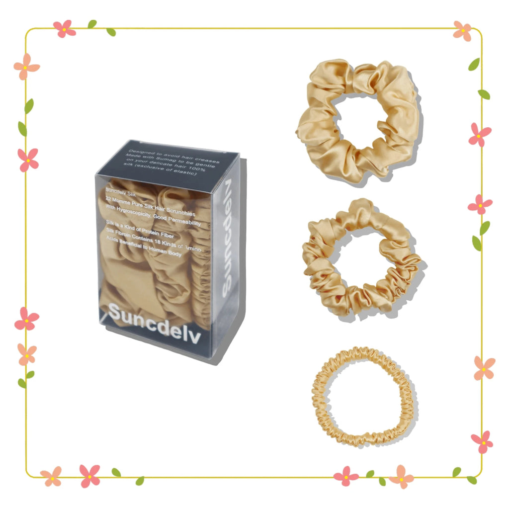 Silk Hair Scrunchies Set of 3, Widths 1cm, 2cm and 3cm