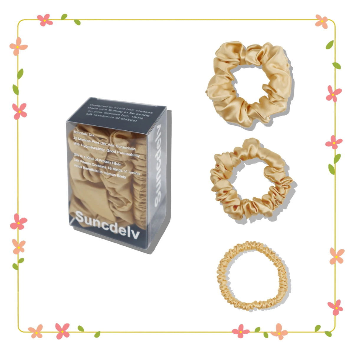 Silk Hair Scrunchies Set of 3, Widths 1cm, 2cm and 3cm