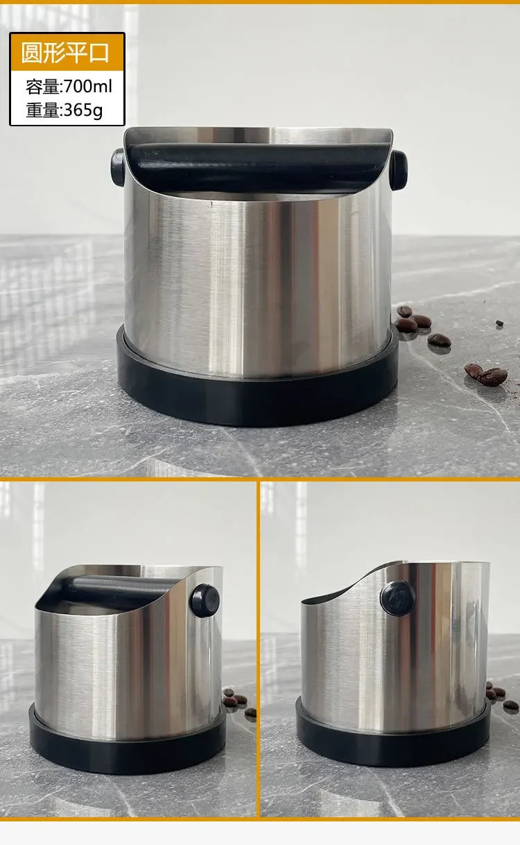 Stainless Steel Coffee Knock Box with Non-Slip Rubber Ring