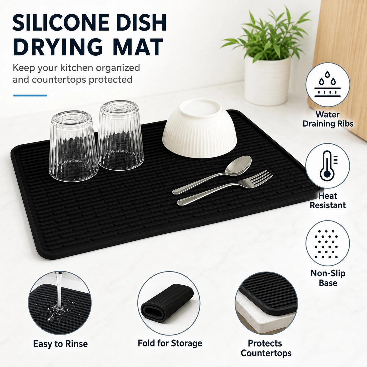 Silicone Stove Top Cover and Dish Drying Mat, 70x50cm, 3mm