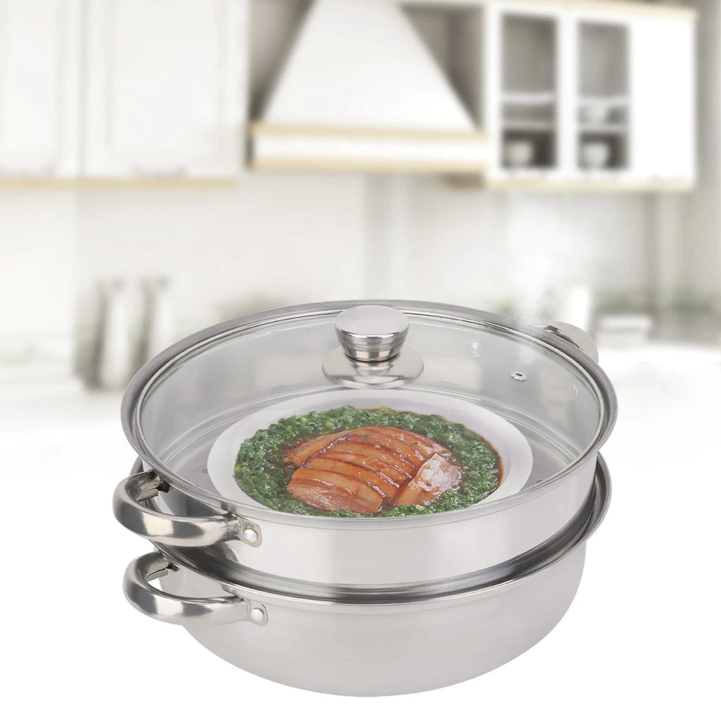 Stainless Steel Cookware 27cm/11in 2-Layer Steamer Pot Cooker Double Boiler Soup Steaming Pot Kitchenware Kitchen Supplies