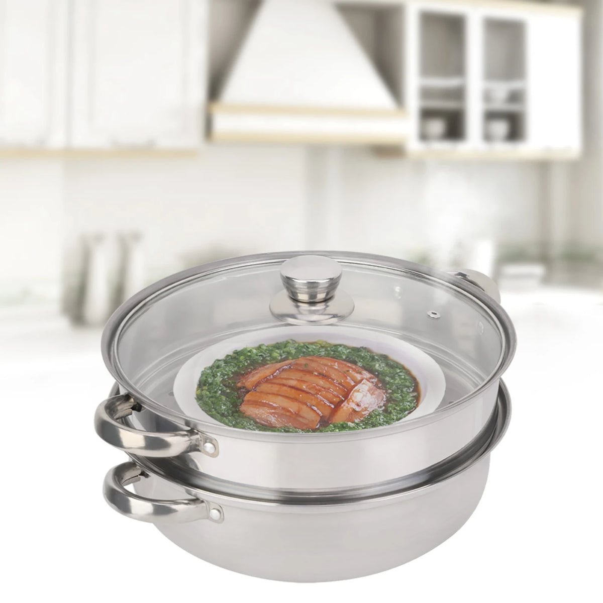 Stainless Steel Cookware 27cm/11in 2-Layer Steamer Pot Cooker Double Boiler Soup Steaming Pot Kitchenware Kitchen Supplies