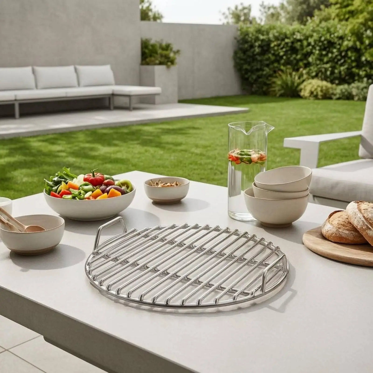 Barbecue Grill Rack Stainless Steel Circular Grate with Handles Grill Tool for Roasted Meat Outdoor BBQ