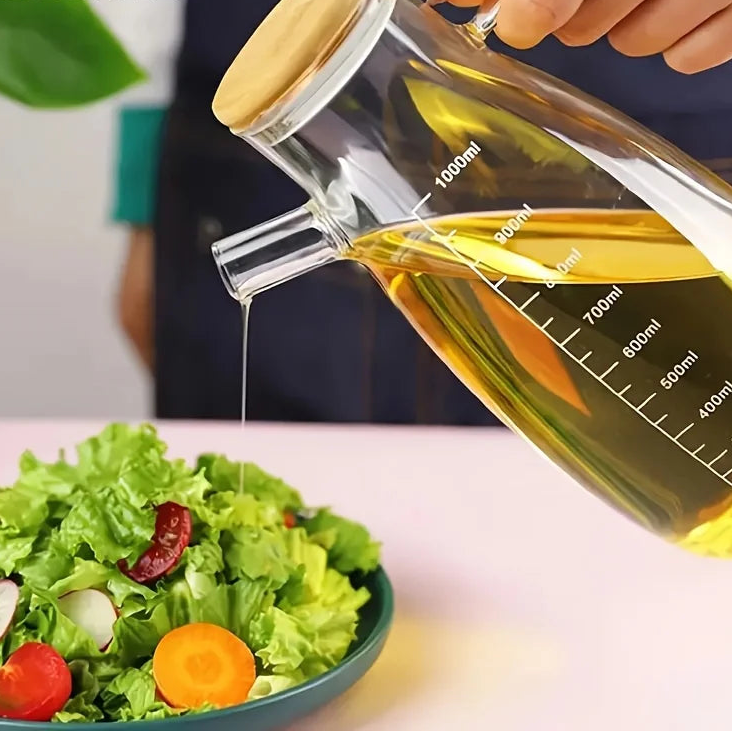 KEMORELA 1PC Glass Olive Oil Bottle BPF Oil Leak-Proof Bottle Kitchen Outdoor BBQ Picnic Condiment Container Kitchen Supplies