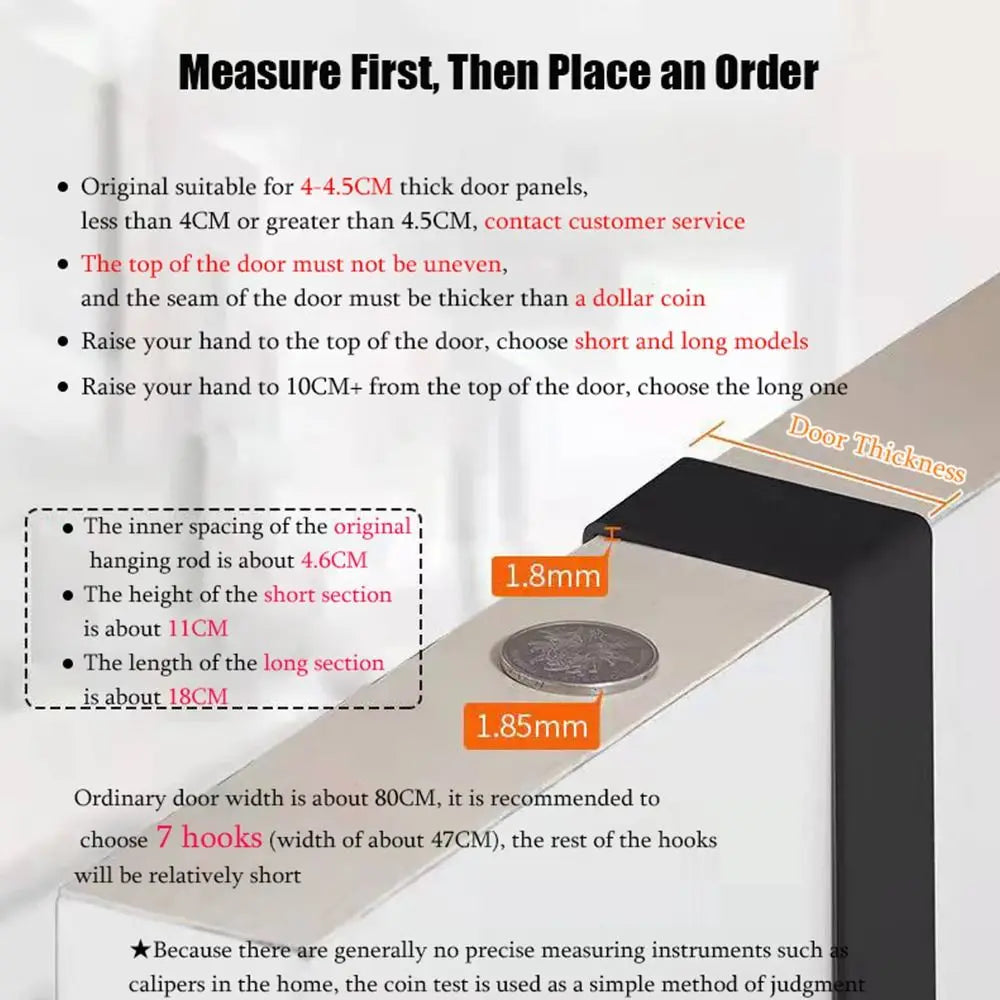 Over-the-Door Hook Rack, 6 Hooks for Coats, Hats and Towels