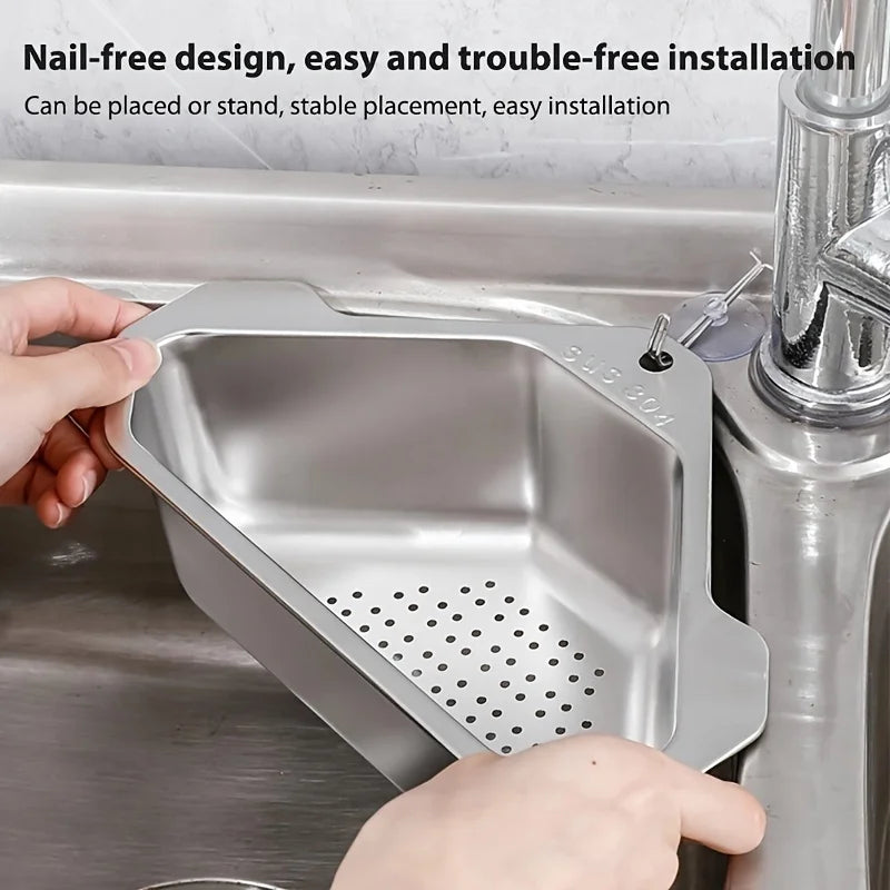 Stainless Steel Triangular Sink Strainer Basket, Silver or Black