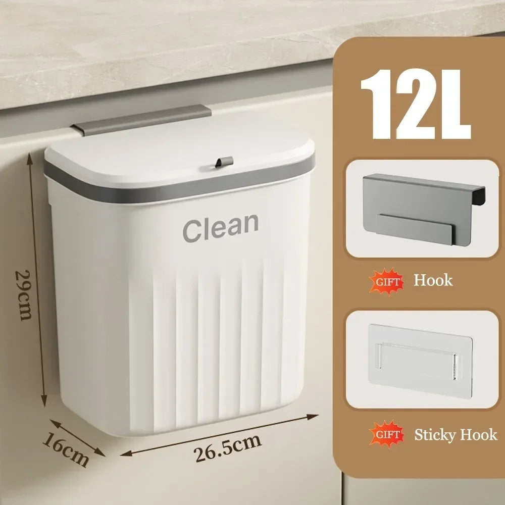 Wall-Mounted Kitchen Waste Bin with Lid, 8.5L or 12L