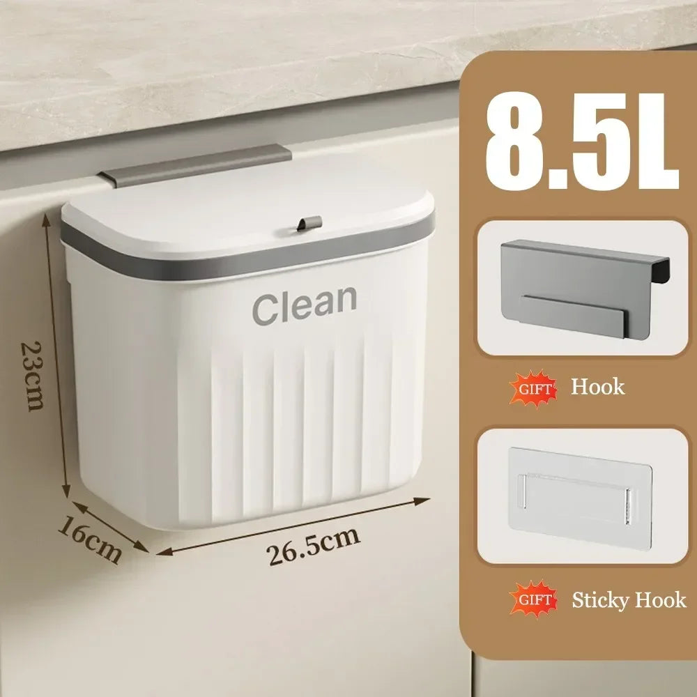Wall-Mounted Kitchen Waste Bin with Lid, 8.5L or 12L