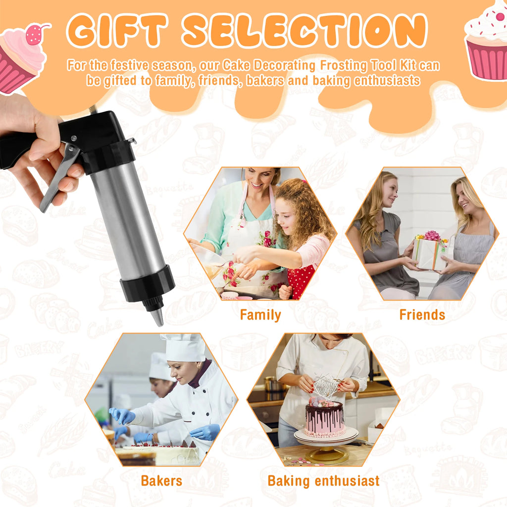 Stainless Steel Churro Maker and Cookie Press Gun Kit with 8 Nozzles