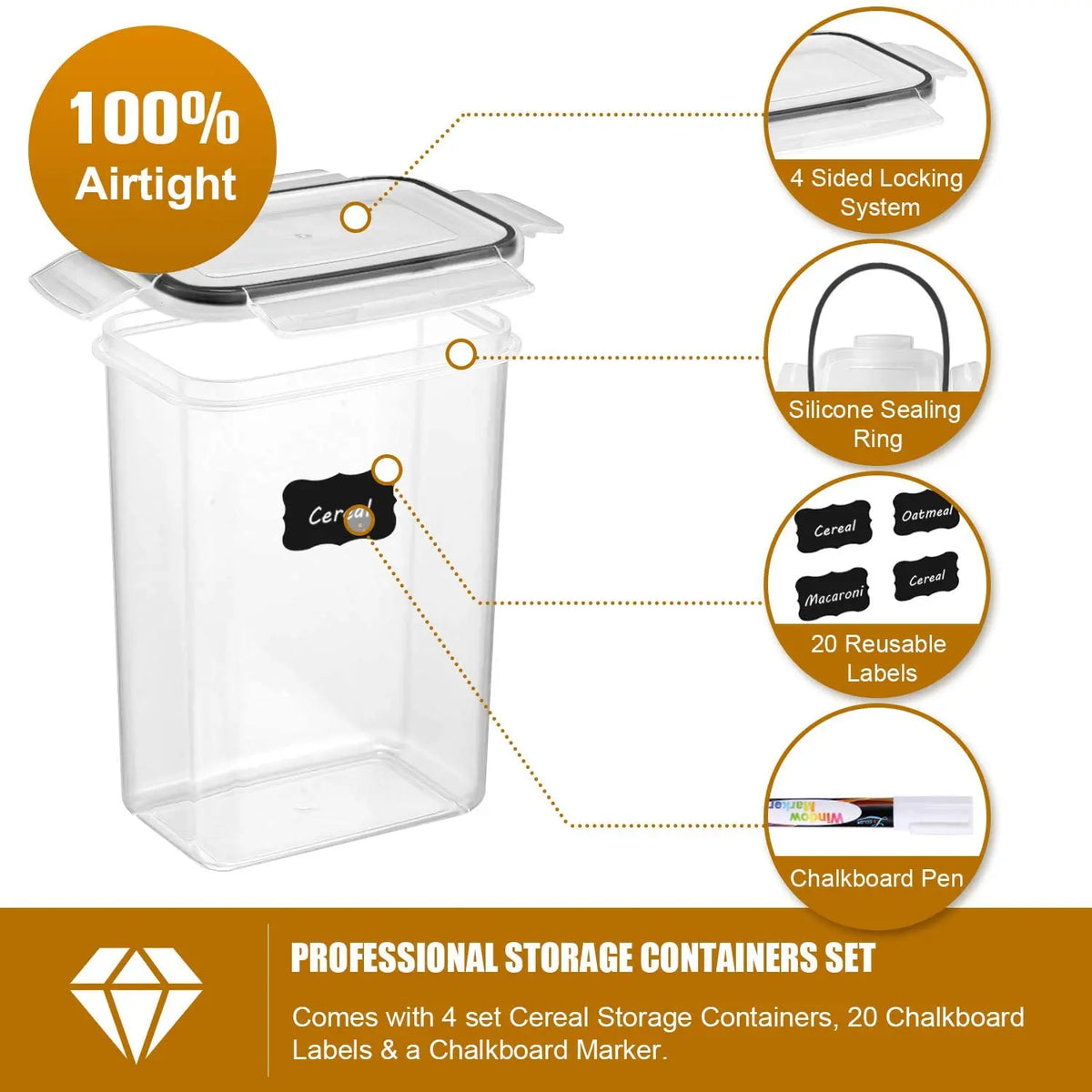 7-Piece Airtight Food Storage Container Set with Labels and Pen