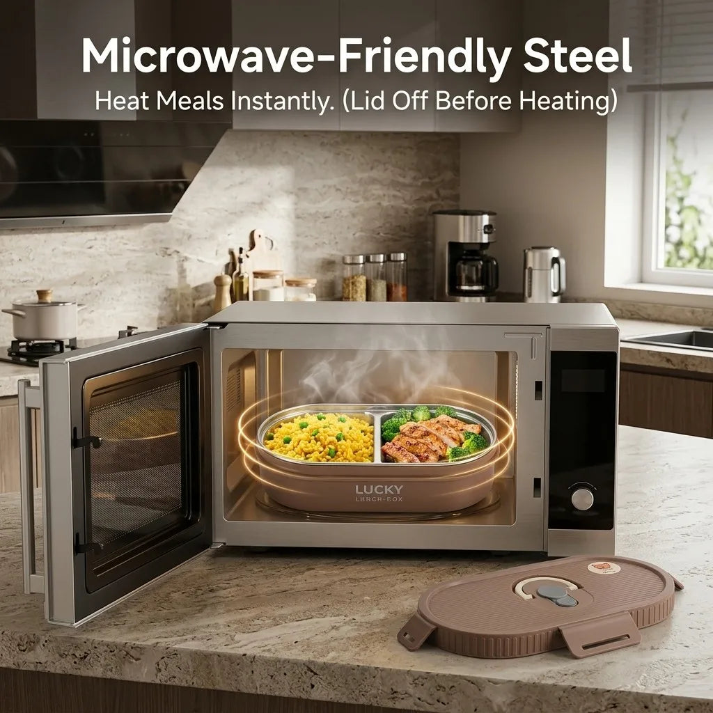 304 Stainless Steel Oval Insulated Lunch Box with Dividers, Leak-Proof, 850 to 1650 ml
