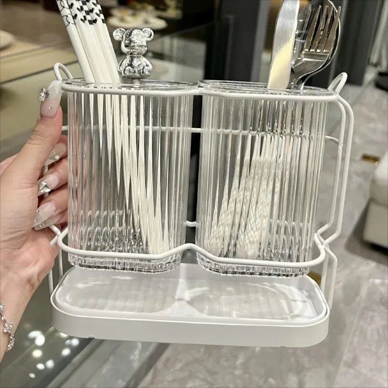 Wall-Mounted Kitchen Utensil Drying Rack and Cutlery Holder with Removable Water Tray, 3 Styles
