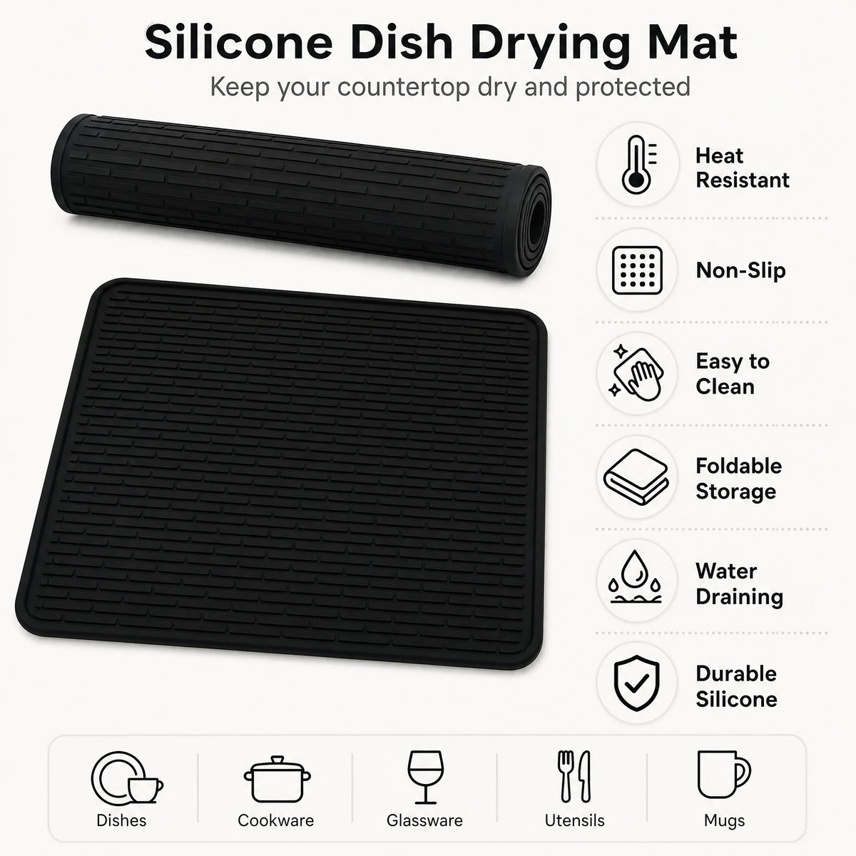 Silicone Stove Top Cover and Dish Drying Mat, 70x50cm, 3mm